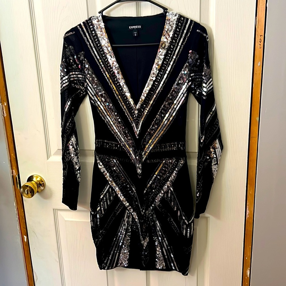 Black and silver sequin dress